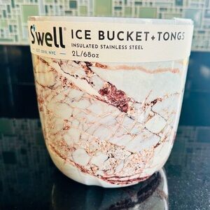 NWT! S'well 67oz Stainless Steel Ice Bucket with Tongs - Calcutta Gold